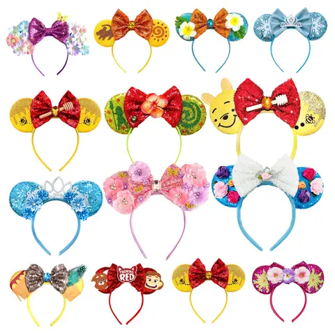Fashion Mickey Minnie Ears Headband Star Moon Mouse Party Leopard Hairband Kids Sequin Bow Female Hair Accessories
