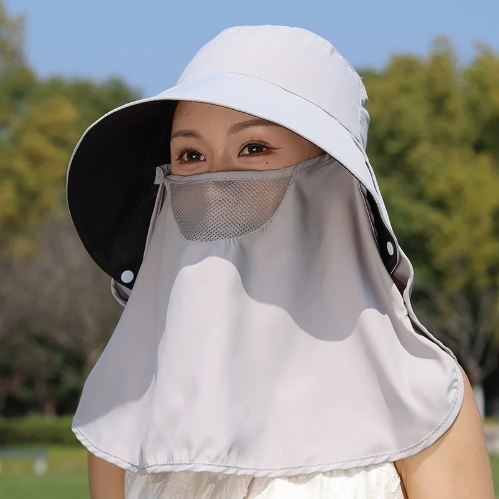 

New Anti-UV Fisherman Hat Adjustable 50+UPF Protection Bucket Hat Wide Brim with Face Mask Neck Shawl Beach Cap Outdoor