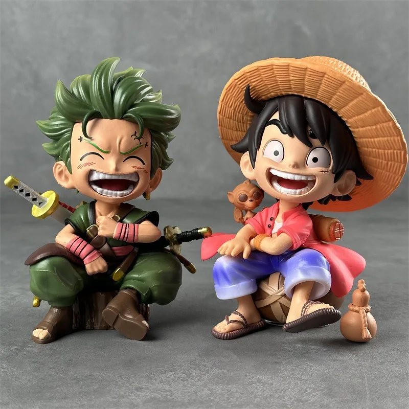 

One Piece Luffy Zoro Laughing Anime Figure Creative Desktop Case Ornament Office Decor Finished Model Collectible Gifts for Fans