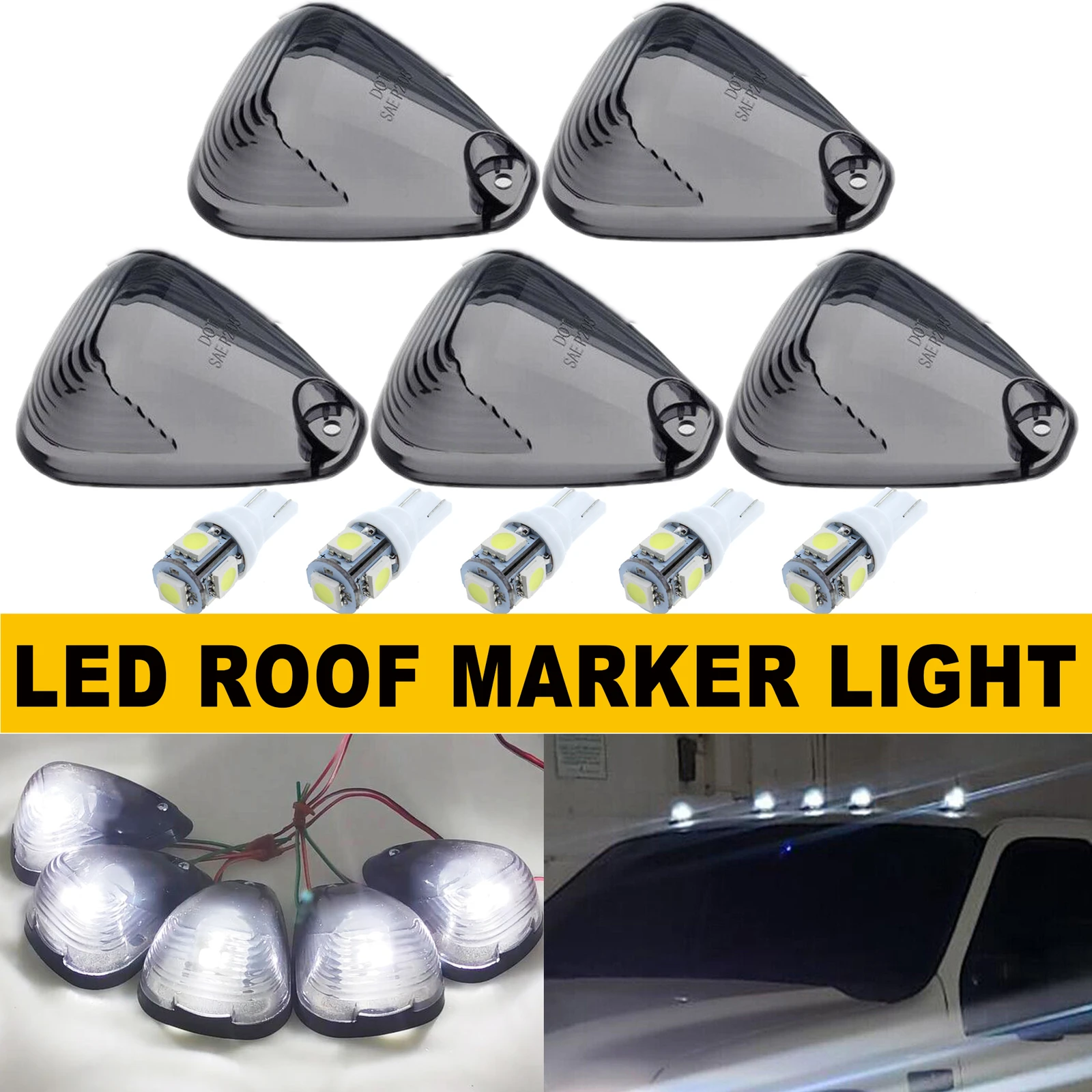 

Winetis 5 шт. для Ford F250 F350 Super Duty Pickup 1999-2016 дымчатые линзы, белые светодиодные крышки для ходовых огней на крыше кабины