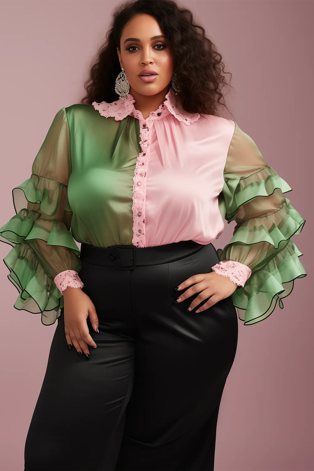 

Женская рубашка с оборками, элегантная прозрачная рубашка с отложным воротником и длинным рукавом