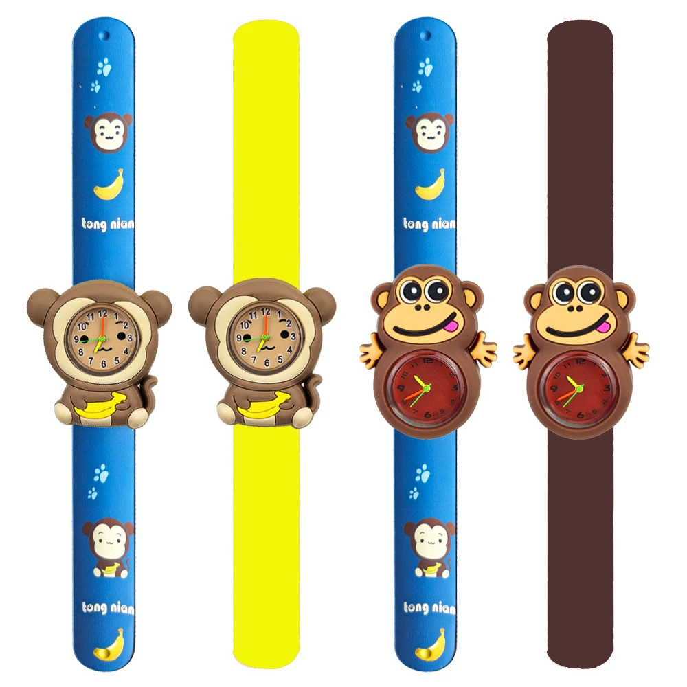 Factory Wholesale Children's Electronic Digital Watches Cute Monkey Toys Slap Bracelets Kids Watches Boys Favorite Birthday Gift