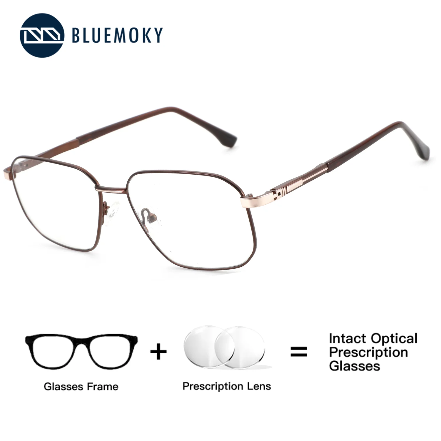 

BLUEMOKY (размер XL), металлические квадратные очки по рецепту, фотохромные дафокальные очки для коррекции зрения, мужские прозрачные очки