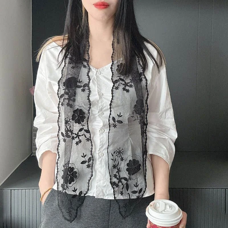 Halsdoek Haak Bloem Borduren Dames Zijden Sjaal Vrouwelijke Zomer Dunne Koreaanse Stijl Sjaal Luxe Kleding Hot Selling Item