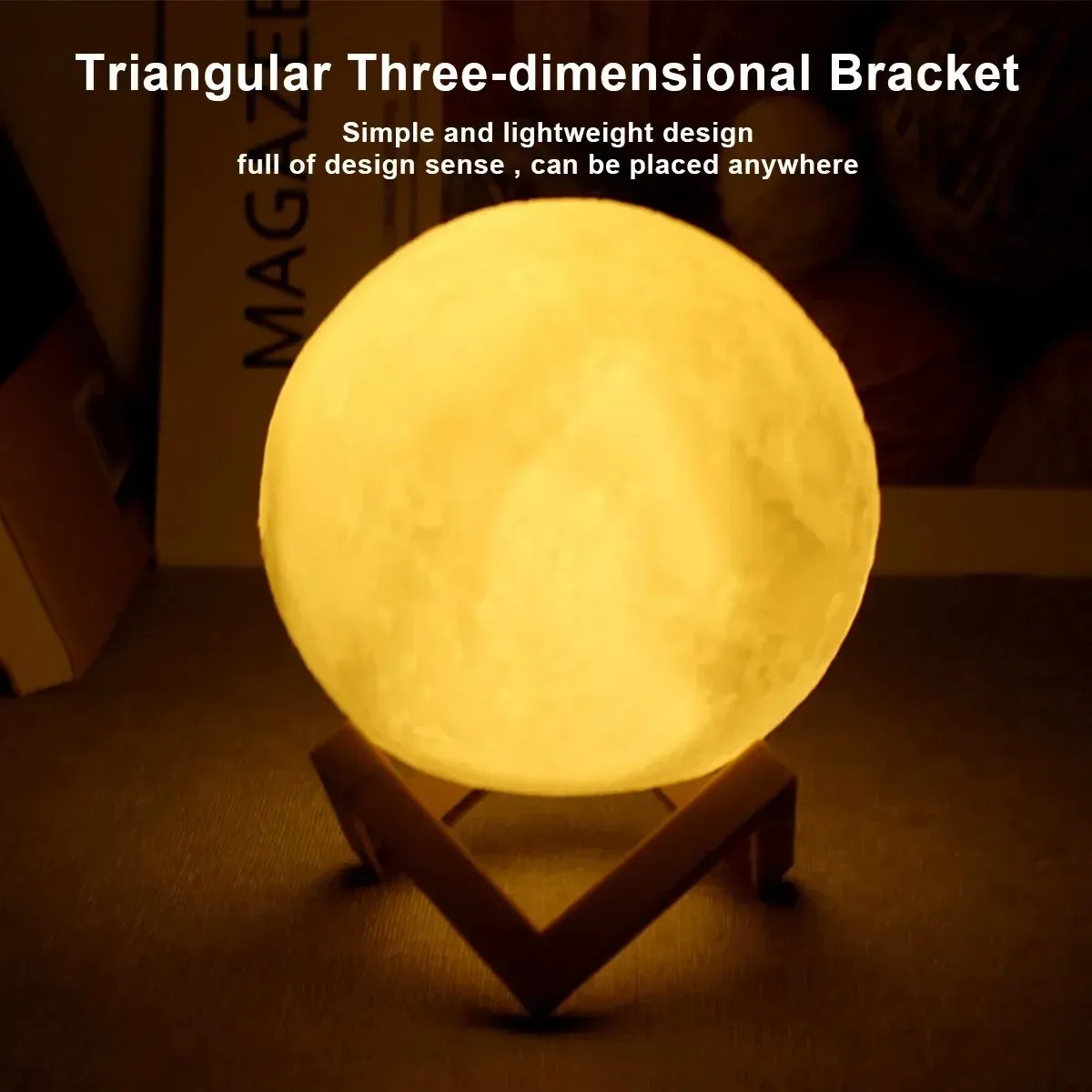 8cm Moon Lamp LED Night Light Battery Powered With Stand Starry Lamp Bedroom Decor Night Lights Kids Gift Moon Lamp view 4