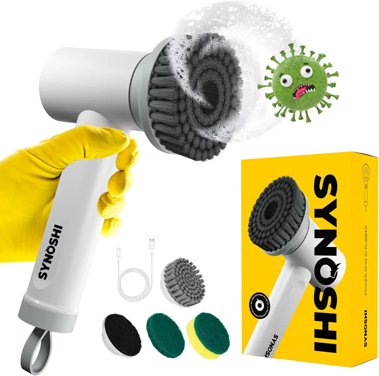 Electric Spin Scrubber, Power Cleaning Brush with 3 Replaceable Heads,Cordless Waterproof Scrubber,Bathrooms,Showers,Cars,Floor