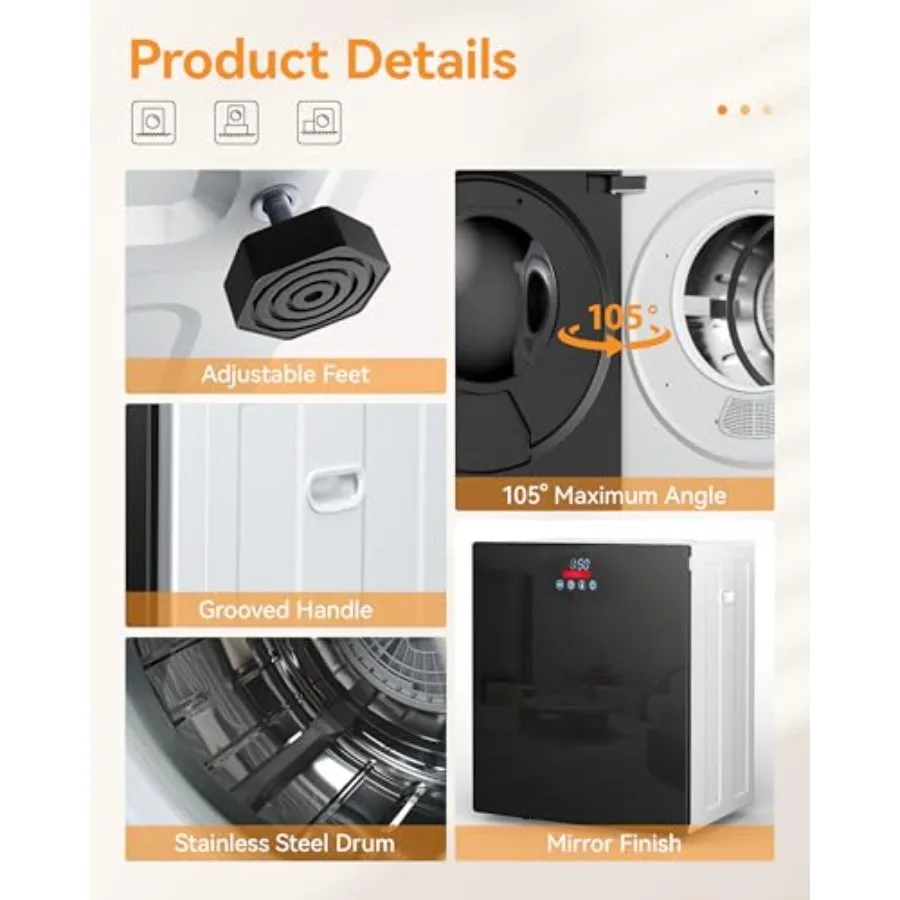 8.8 LBS Portable Dryer 850W Clothes Dryer with 4 Modes LCD Panel Control 1.5 Cu.Ft Drying Machine for Apartment Dorm RV Mirror