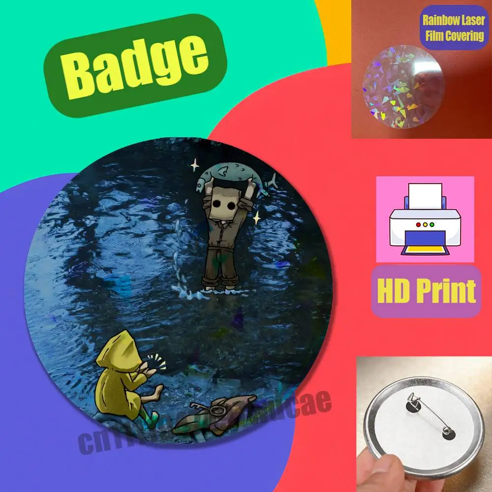 Custom Pin Insignia Emblem Round 32mm 25mm 44mm 75mm 58mm Hats Laser Film For Game Little Nightmares Badge Cover