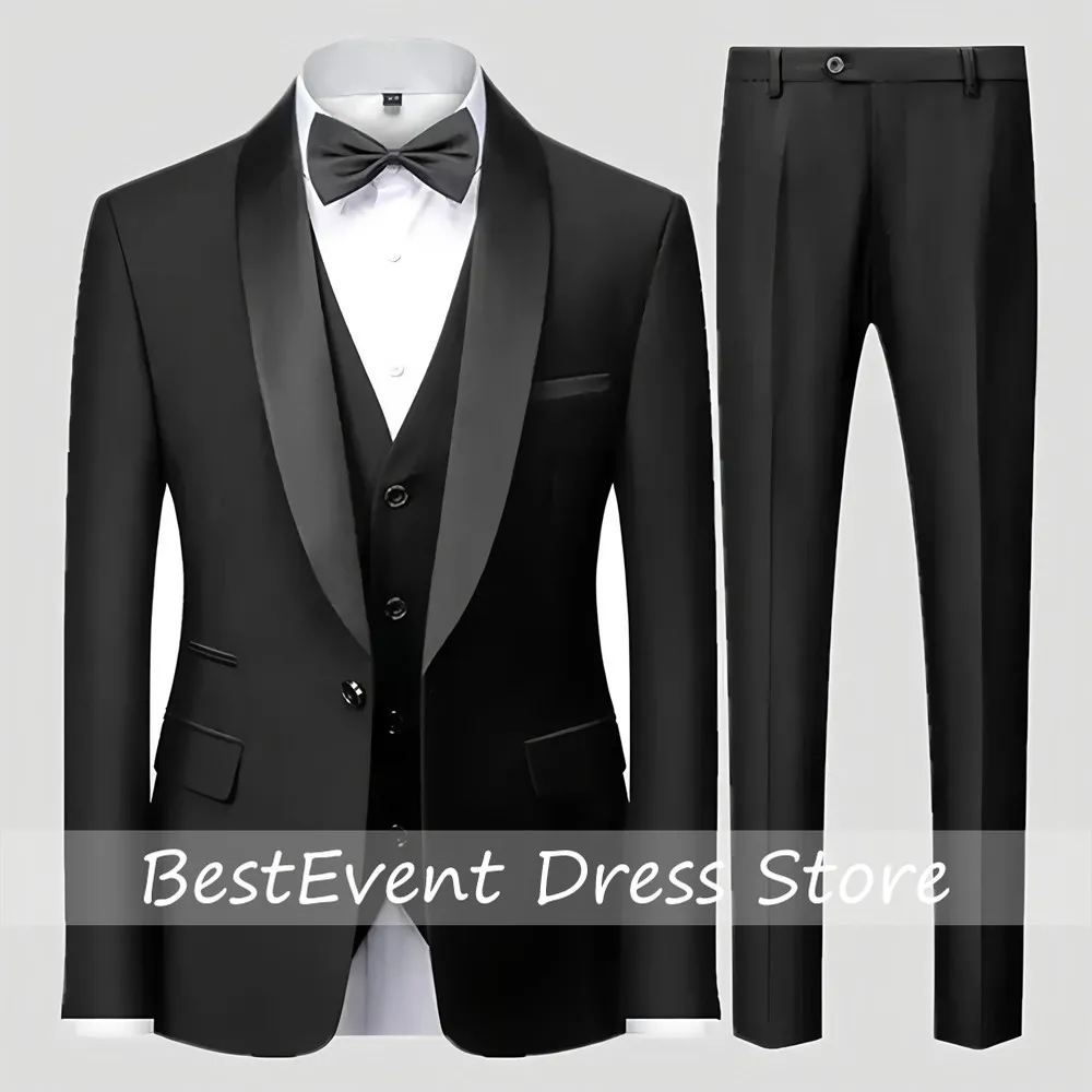 

Men's Black 3pcs Suit Set with Shawl Lapel Classic Fit Tuxedo Jacket Vest Dress Pants for Wedding, Prom Formal Events Cuatomized