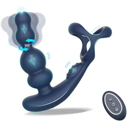 Male Prostate Massager 360° Rotation Anal Vibrator with Penis Ring Butt Plug Remote Control Wearable Anus Sex Toy for Men Gay