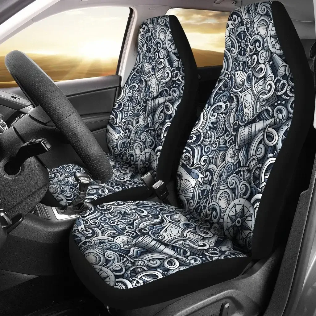 Psychedelic Compass Pattern Print Seat Cover Car Seat Covers Set 2 Pc, Car Accessories Car Mats