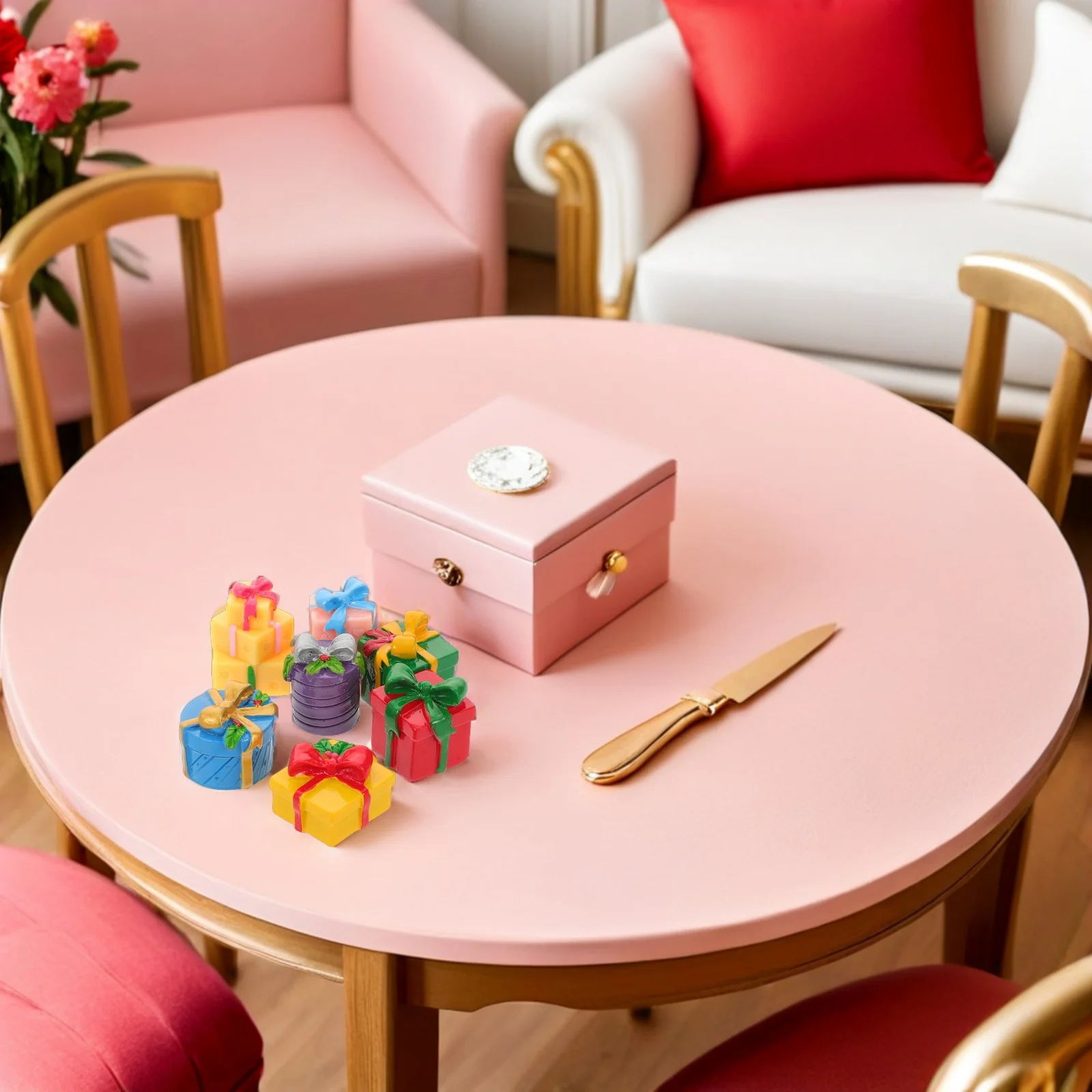 

7Pcs Resin Christmas Mini Gift Box - Detailed Mini Boxes Ornament for Desk Bookshelf Window Sill Decoration Craft