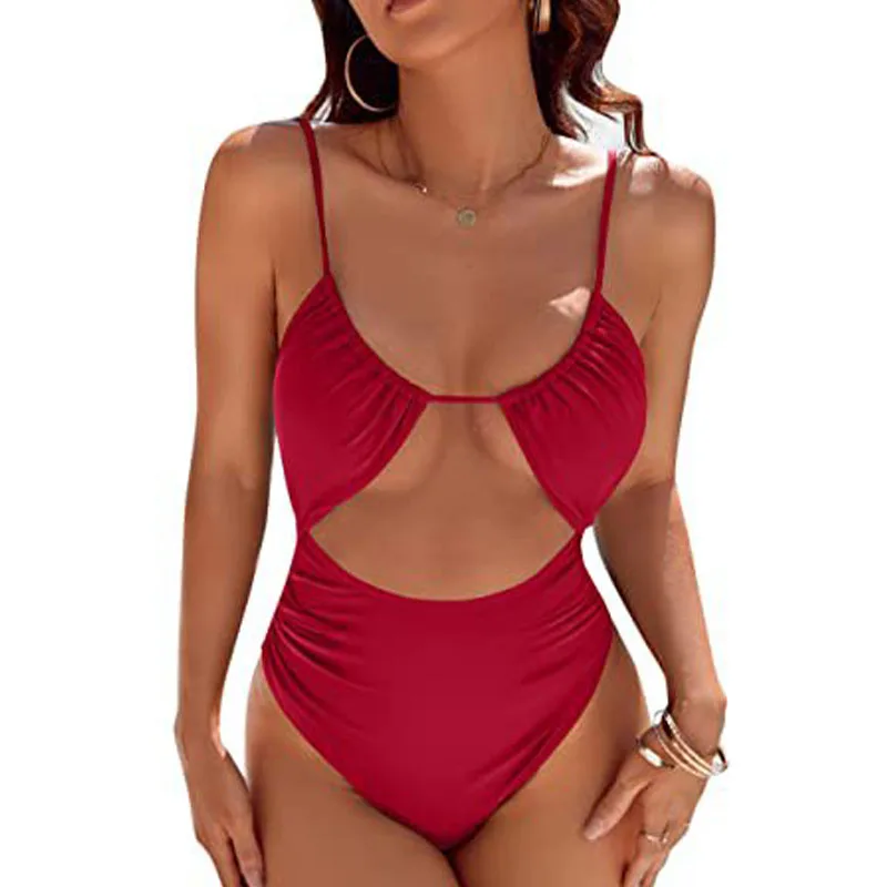2025 Nuovo bikini intero in puro colore sexy vacanza primaverile calda costume da bagno casual design semplice costumi da bagno da donna