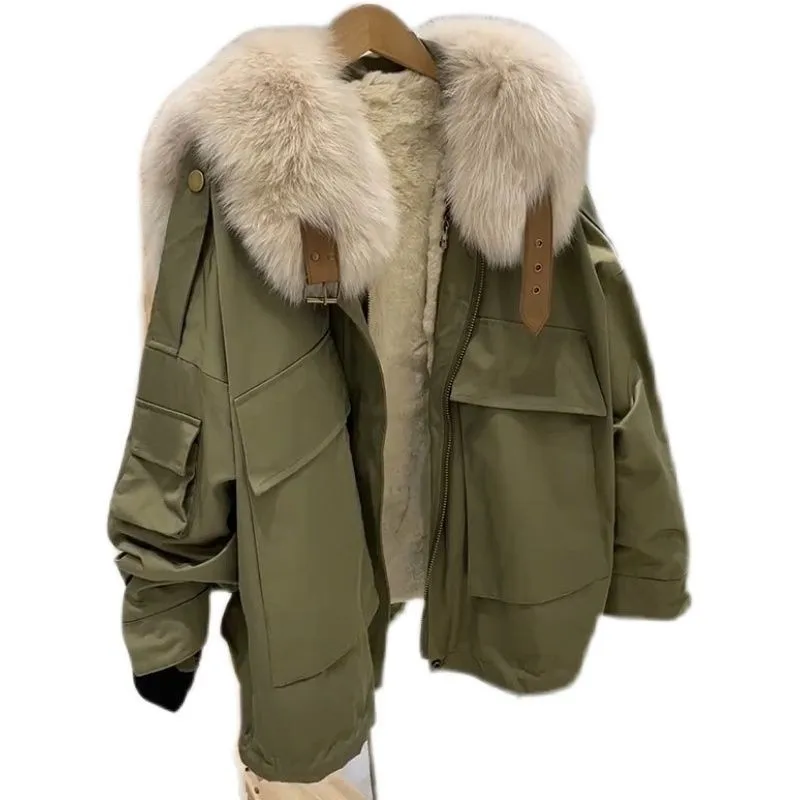 2023 Herfst Winter Kunst Stijl Vrouwen Lange Mouwen Dikke Imitatie Ra It Haar Capuchon All-Matched Casual Short Parkas P311