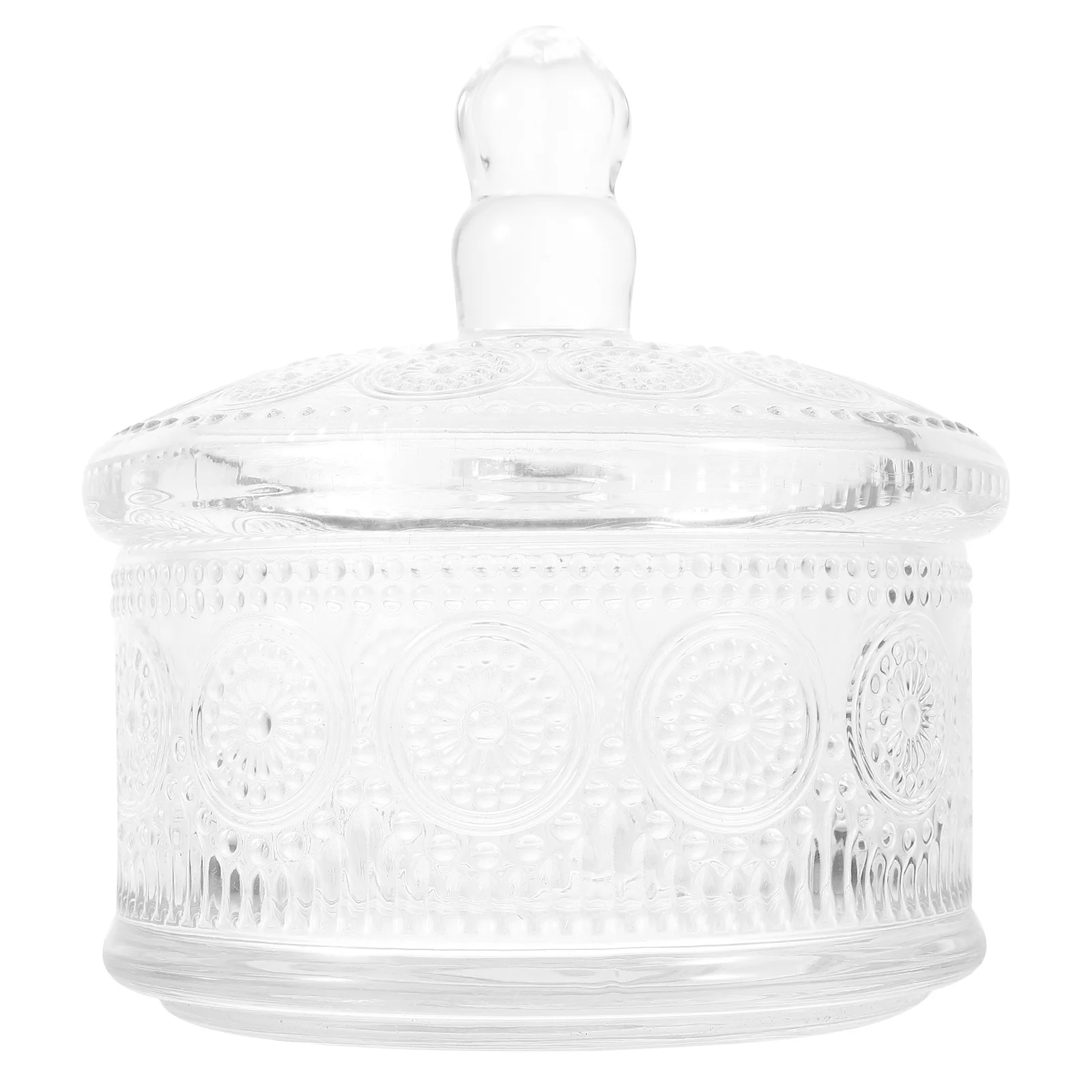 

Embossed Sunflower Glass Jar Strong Sealed Cover Ideal for Storing Cookies Candies Rings Necklaces Household Dry Food Storage