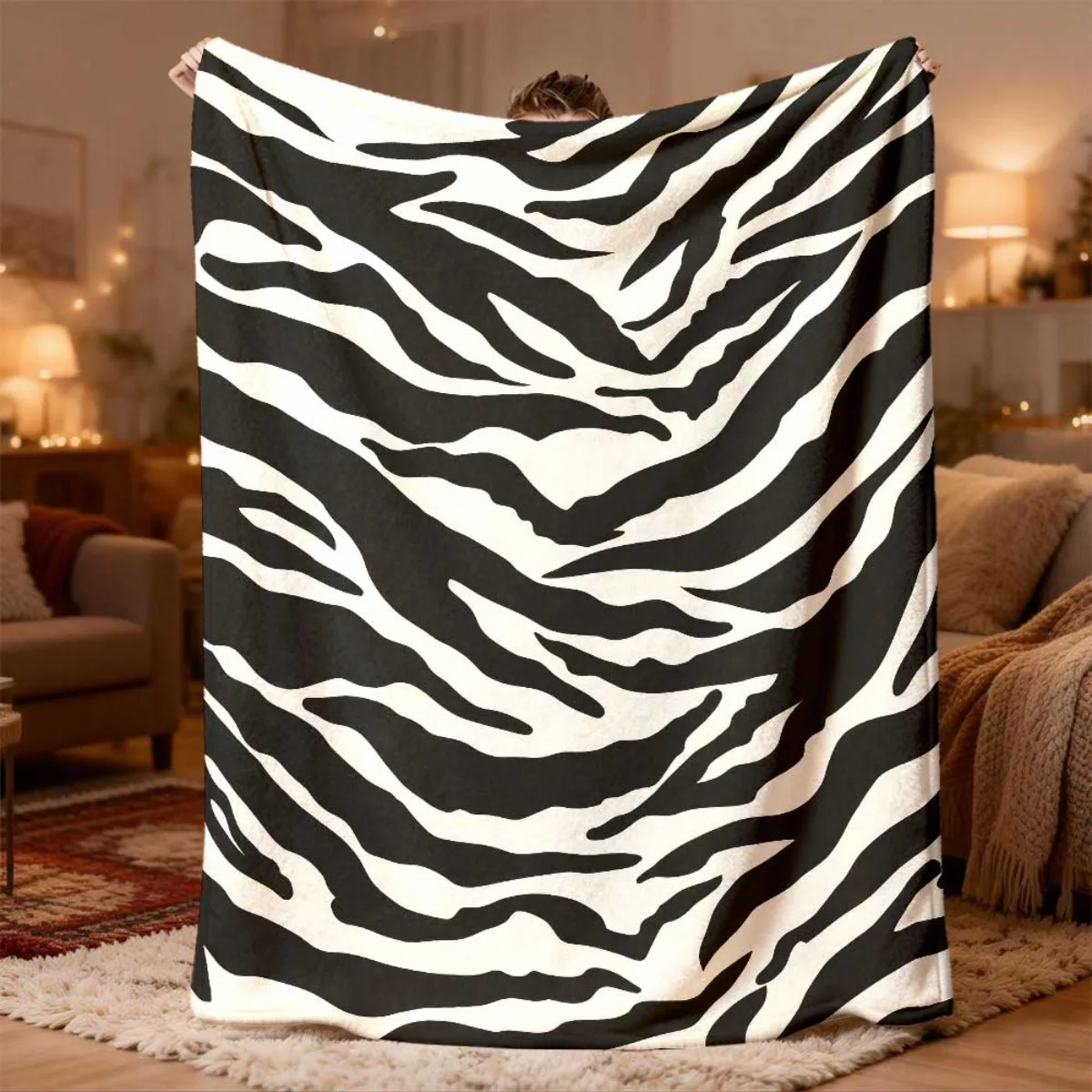 Cozy Zebra Print Throw Blanket Nap Throw for Couch Sofa Bed Decorative Stripe Animal Pattern Home Decor Gift