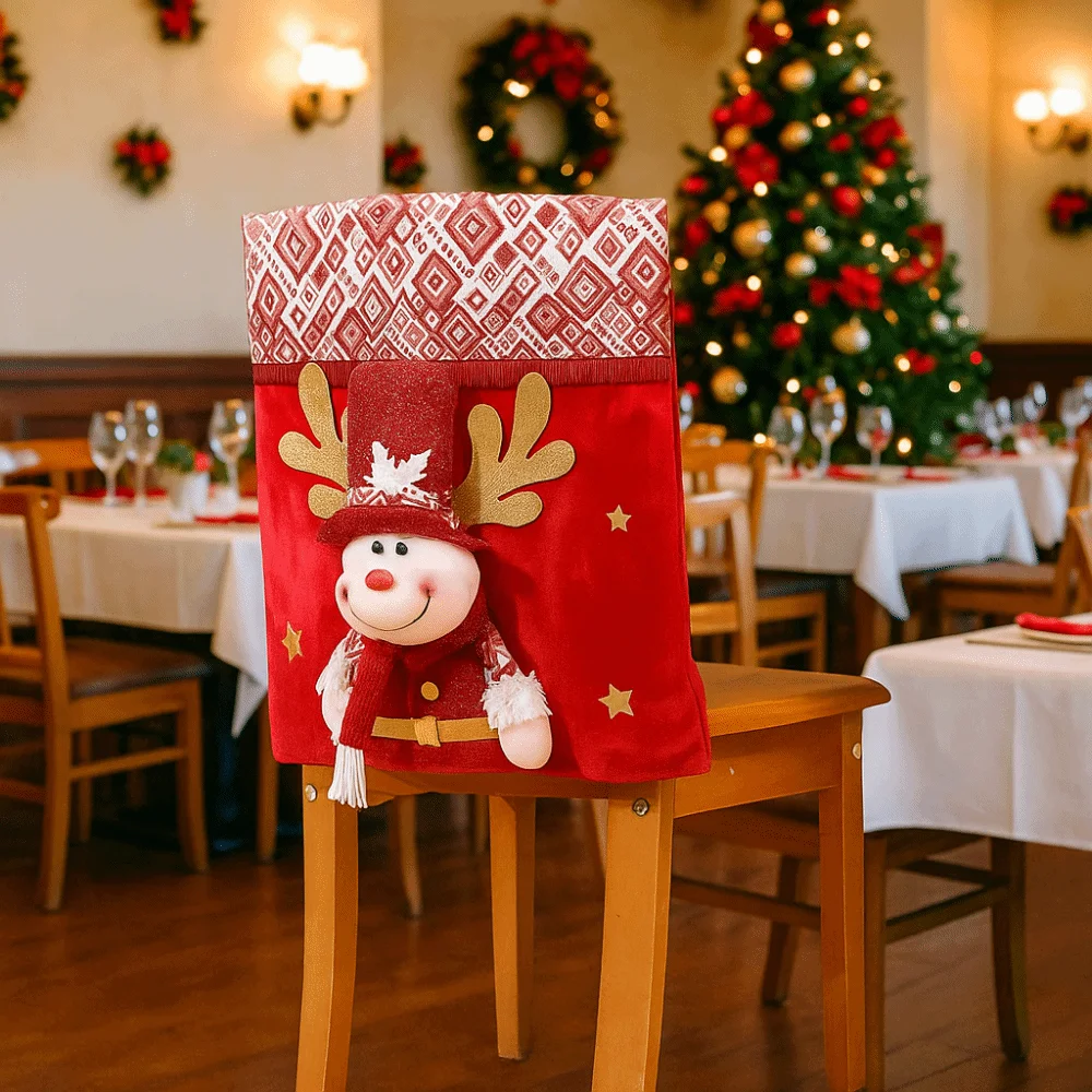 

Cute Cartoon Christmas Chair Cover Snowman Soft Christmas Table Decor Removable Decorative Chair Back Decor Restaurant