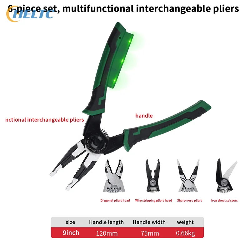 

6-In-1 Multifunctional Pliers Set Interchangeable Wire Pliers Multi-Head Pliers Electricity Test Type Wire Stripper Wire Cutting
