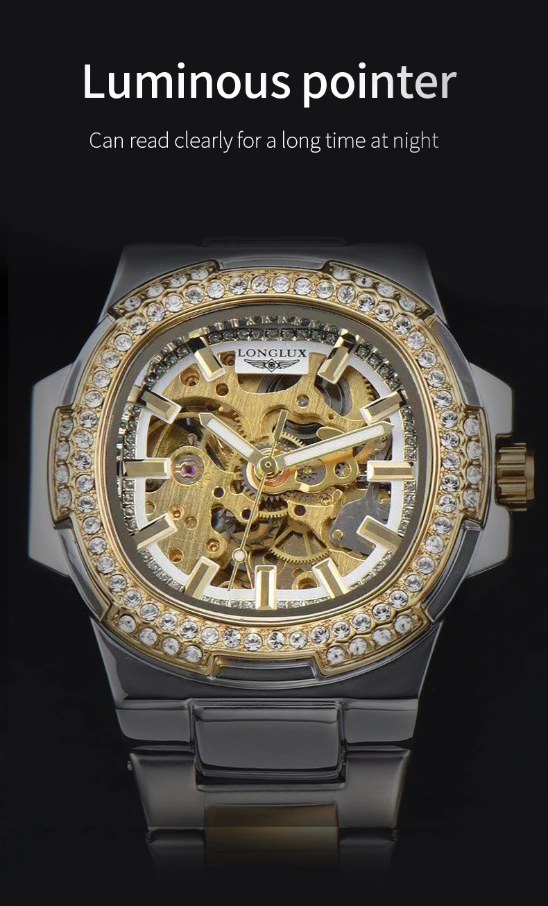 Montre Homme LONGLUX Automatique Squelette Luxe - Modèle 2025 étanche Acier Inox - Neuf Avec étiquettes