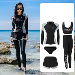 5 szt./zestaw rashguardy strój kąpielowy UV ochrona koszula + legginsy Bikini surfingowe na suwak kostium kąpielowy strój plagowy skóra do nurkowania