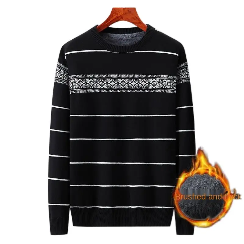 Christmas  Sweater Fleece Winter Black Pull Sweater Male Striped  Striped Clothing Cotton Jumpers Pullovers Knit Wear Jacquard