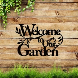 1pc Welcome To Our Garden Sign, Metal Garden Sign Decorative Wall Hanging Metal Crafts Wall Decoration Logo