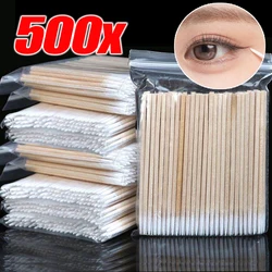 500PC Wood Cotton Swab Eyelash Extension Tools Ear Care Cleaning Wood Sticks Cosmetic Cotton Swab Buds Micro Brush Makeup Tools