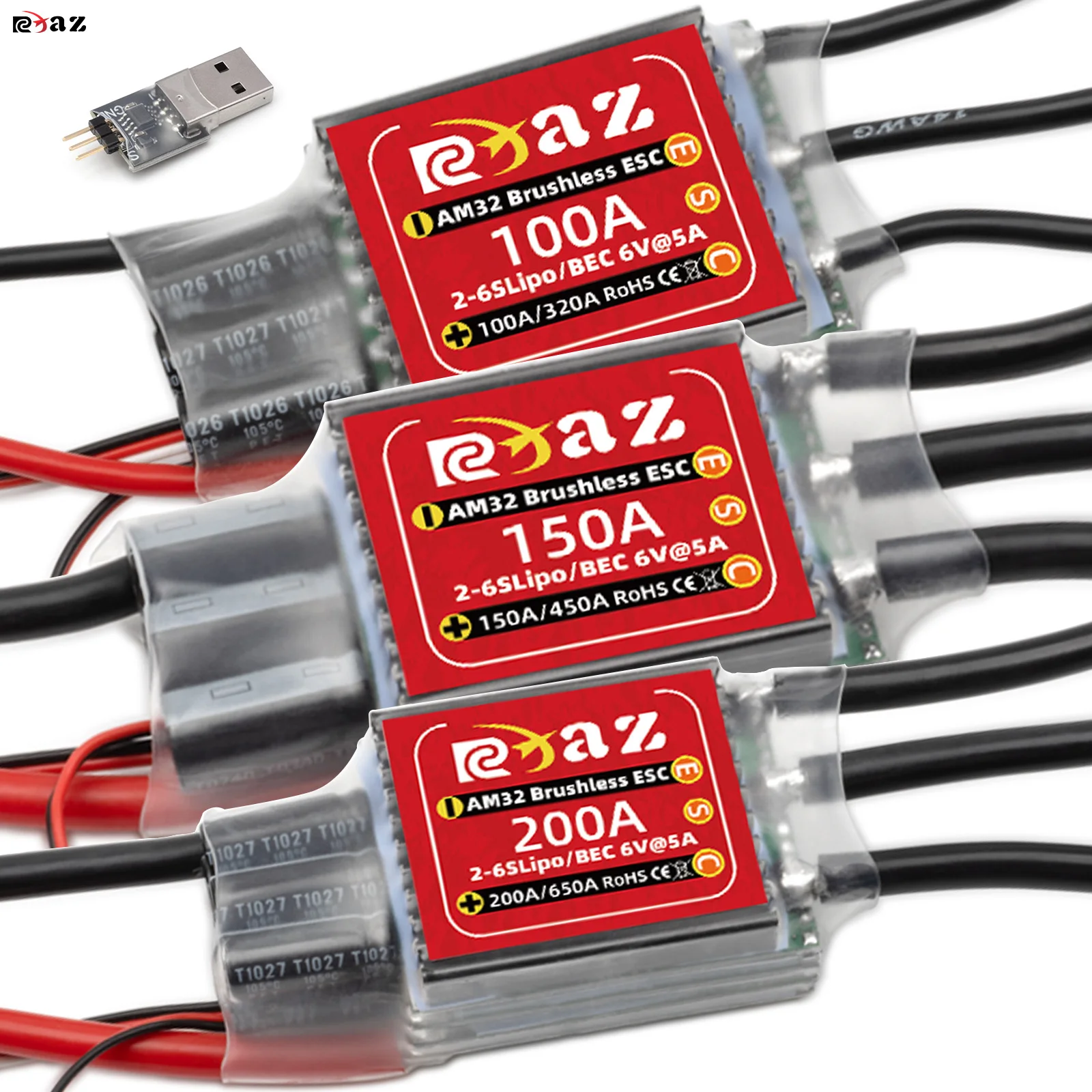 

AM32 Brushless 60A-200A ESC Speed Controller, Power Connector XT60, Motor Connector 4.0/6.5mm Banana Female, Inrunner Motor