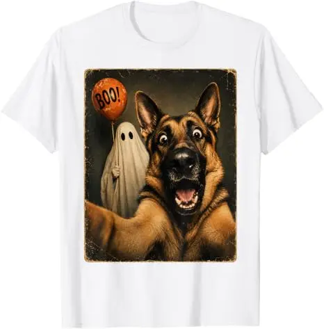 Deutscher Schäferhund Halloween Geister-Selfie Boo Hund Meme Grafik T-Shirt Y2k Gruselige Jahreszeit Hundeselfie Grafik Kleidung für Frauen Männer – Detail 20
