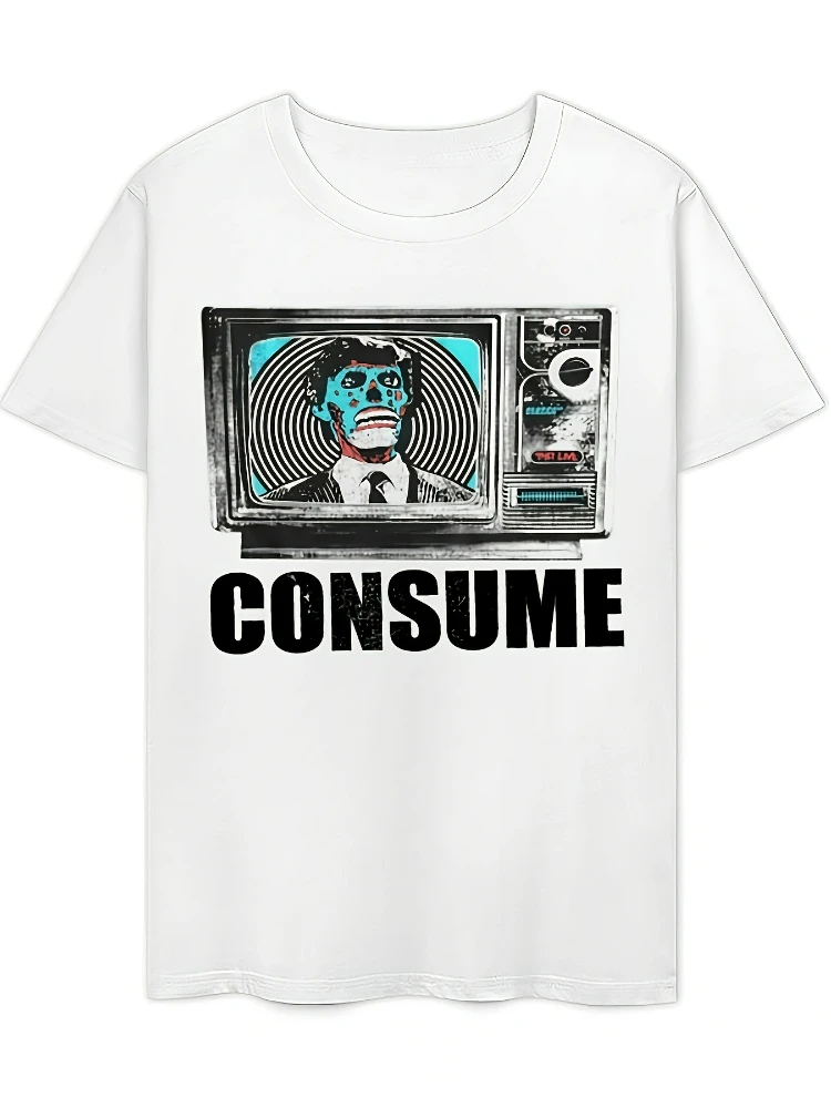 

They Live Consume TV Vintage Graphic-Retro Skull&TV Design-100%cotton casual round neck short sleeve printed men's T-shirt.