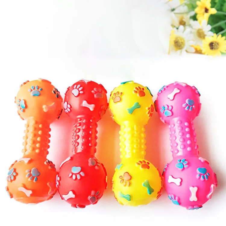 Nuevo juguete chirriante para perros, mancuernas y forma de hueso, juguete para masticar para cachorros, perros adultos, juguete duradero para limpieza de dientes molares,