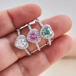 1.0 ct Heart Cut Moissanite Diamond Solitaire Engagement Rings with Certificates 925 Sterling Silver Wedding Ring for Women
