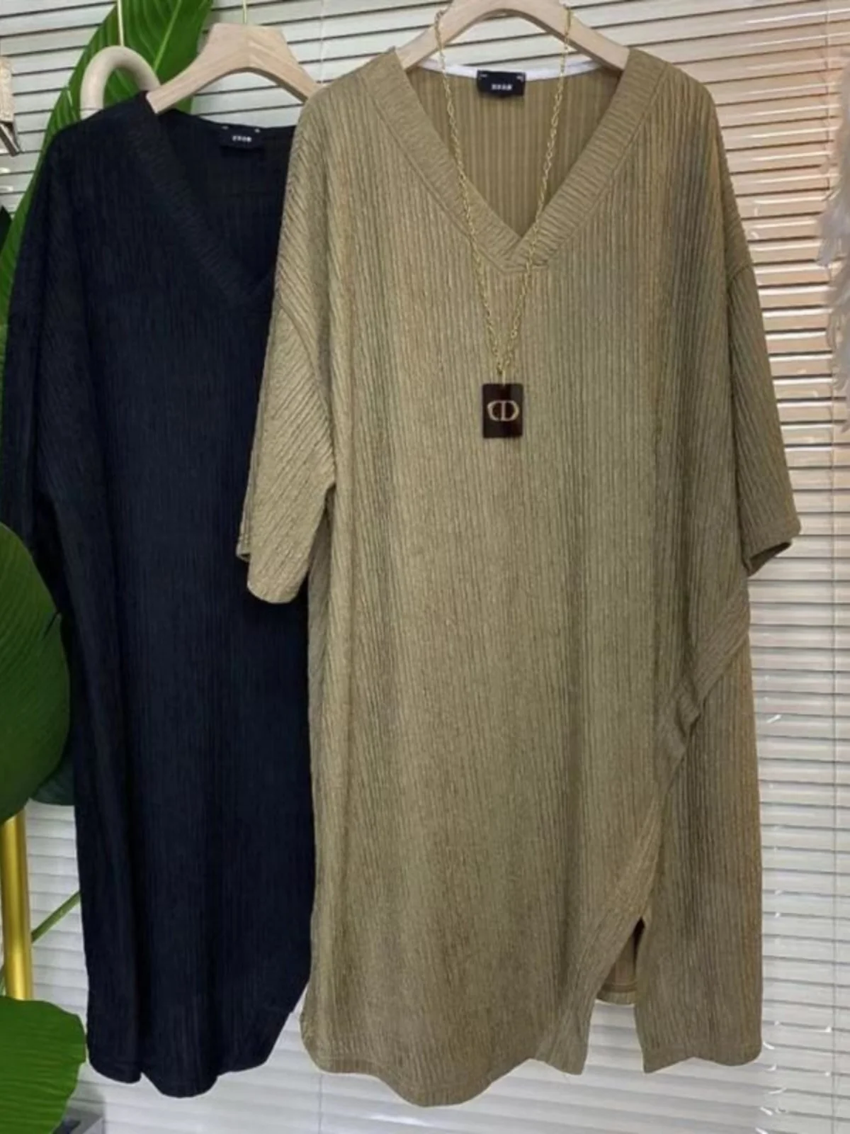 

Летнее женское платье миди больших размеров с V-образным вырезом, повседневное, свободного кроя, с рукавом до локтя, макси-юбка в корейском стиле, прямого кроя, из тонкой ткани