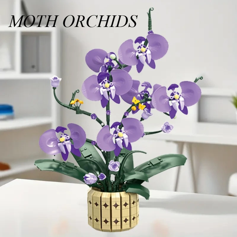 

832 PCS Purple Rhythm Butterfly Orchid Floral Model Building Blocks Set Plant Decoration Collectible DIY Holiday Birthday Gift