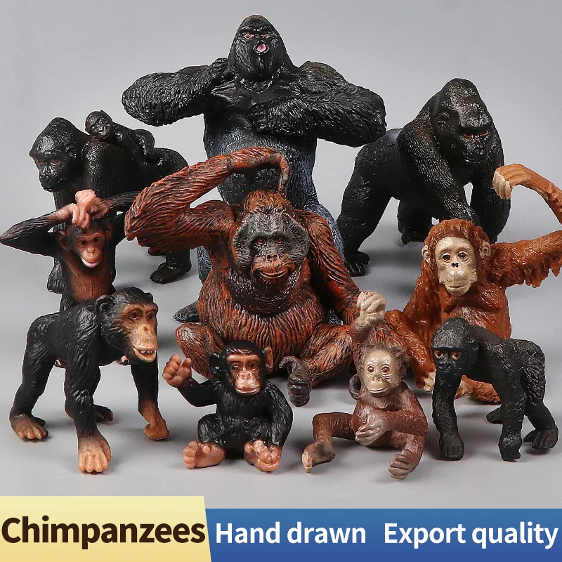 Educational Wildlife World Solid Simulation Animal Set - Orangutan King Kong Gorilla Action Figures Model for Kids