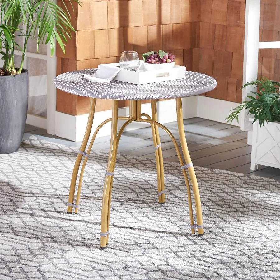 PAT4011B Outdoor Collection Kylie Grey and White Rattan Bistro Table