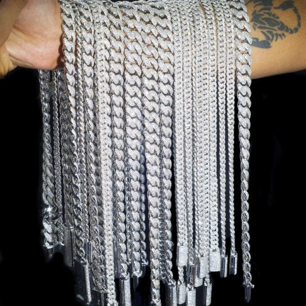 Fast Vvs Delivery Moissanite Cuban Necklace Chain Iced Out Round Brilliant Cut Diamond 925 Silver Cuban Bracelet..