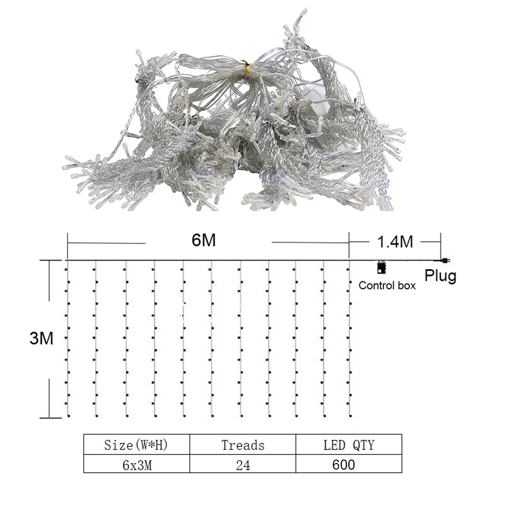 LED Curtain Light String 6M Remote Fairy Flash Lights String LED For Home Bedroom Window Lighting Wedding Party LED Decoration