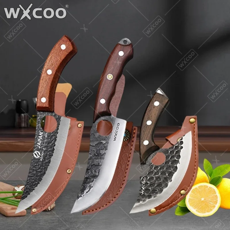 WXCOO Kitchen Knife Handmade Forged Boning Knife with Cover Meat Cutting Lamb Beef Barbecue Stainless Steel Butcher Knife
