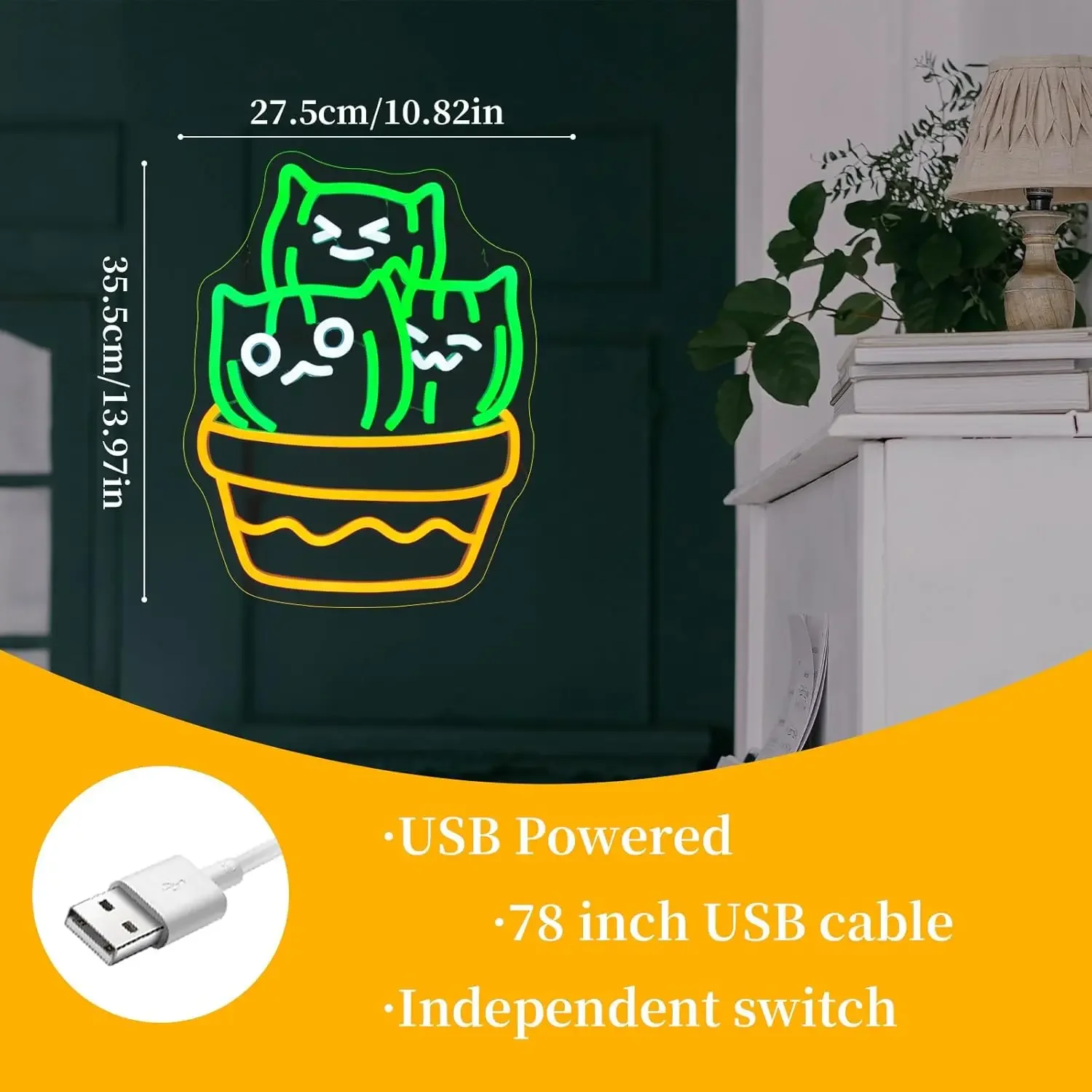Luz de neón LED de gato Cactus, letrero de neón de gato en maceta, alimentación USB, iluminación ajustable, sala de juegos, hombre, cueva, Bar, fiesta, decoración de cumpleaños
