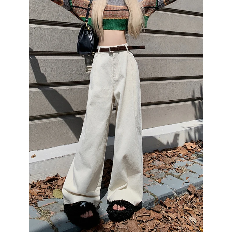 MEXZT Vintage Corduroy Wide Leg Pants Women Streetwear High Waist Baggy Straight Pants Korean Casual All Match Full Trousers New