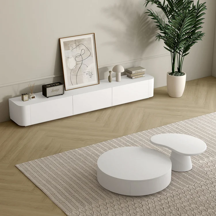 

Тумба под телевизор JC белого цвета с закругленными углами, современный журнальный столик из массива дерева, комбинация напольной и потолочной мебели, высококачественная мебель для гостиной.