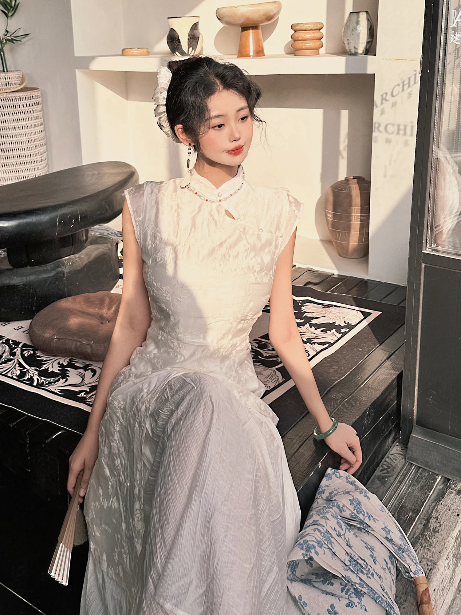 

Новое винтажное китайское платье-ципао Dr Yu Bai с цветочной вышивкой, длинное, женское, с белым воротником