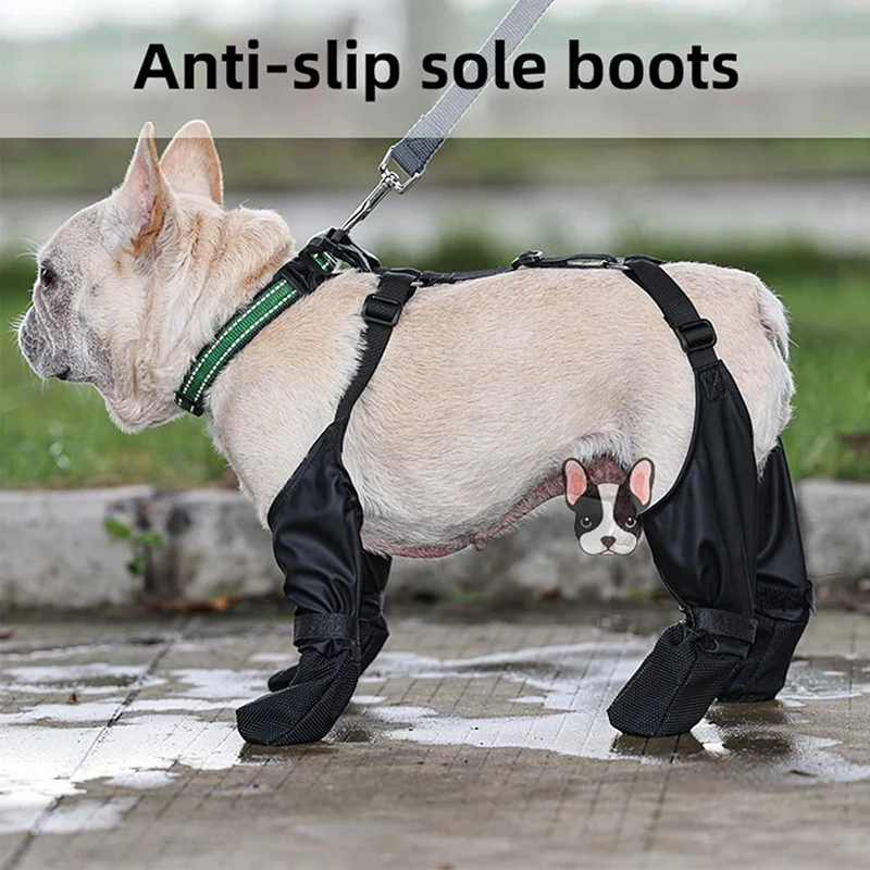 S Size Soft French Bulldog Shoes Adjustable Waterproof Dog Boot Legging Non-Slip Breathable Dog Shoes Pet Paws Protector Durable