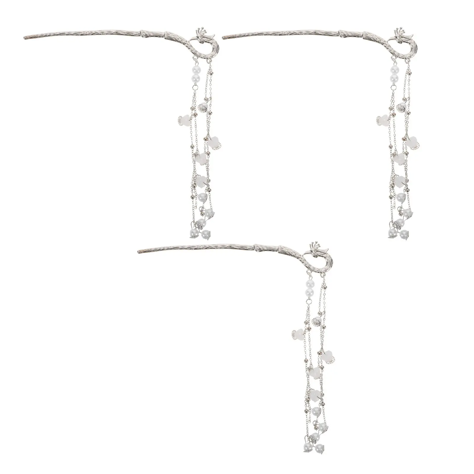 

3Pcs New Chinese Hairpin Elegant Phoenix Tail Tassel Hair Stick Vintage Style for Hanfu Weddings Stage Performance Accessories