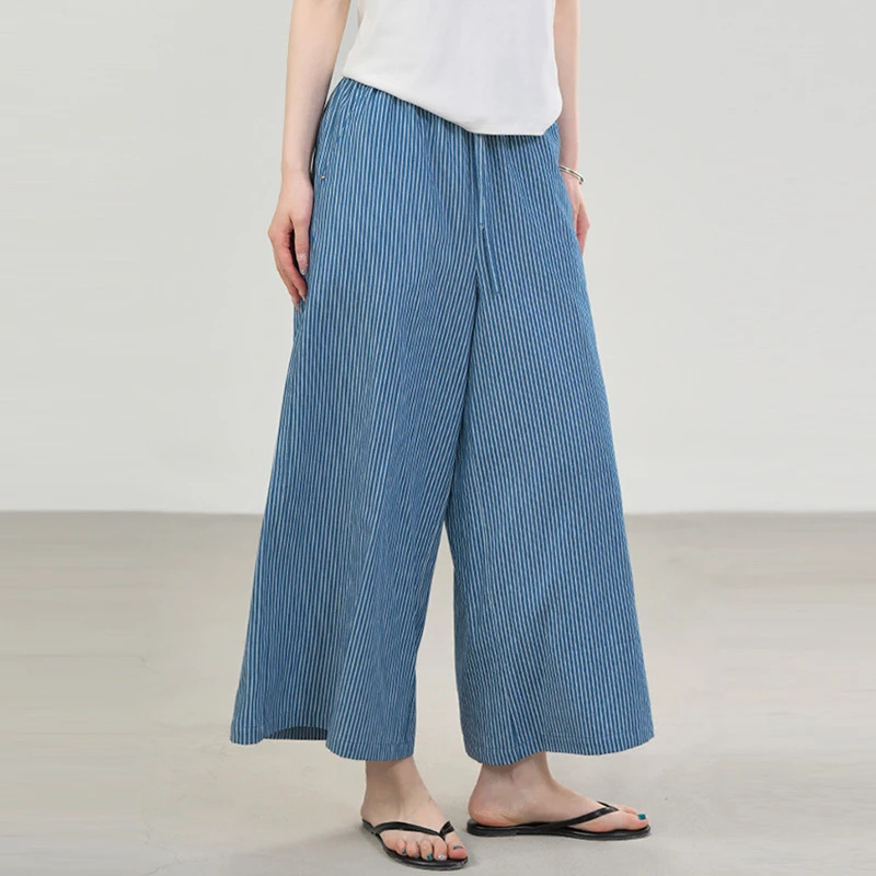 

High Waist Casual Jeans Women New 2025 Summer Vintage Style Striped Loose Comfortable Female Ankle-length Denim Pants T682