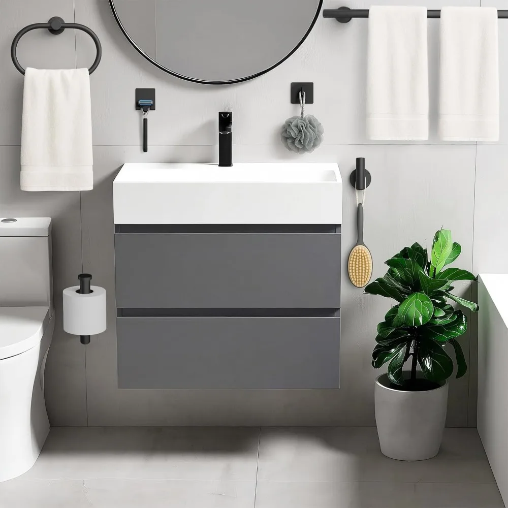 9 Piece Towel Racks for Bathroom Set, Matte Black Bathroom Accessories Set, SUS304 Stainless Steel Bath Towel Bar Set, Robe Towe