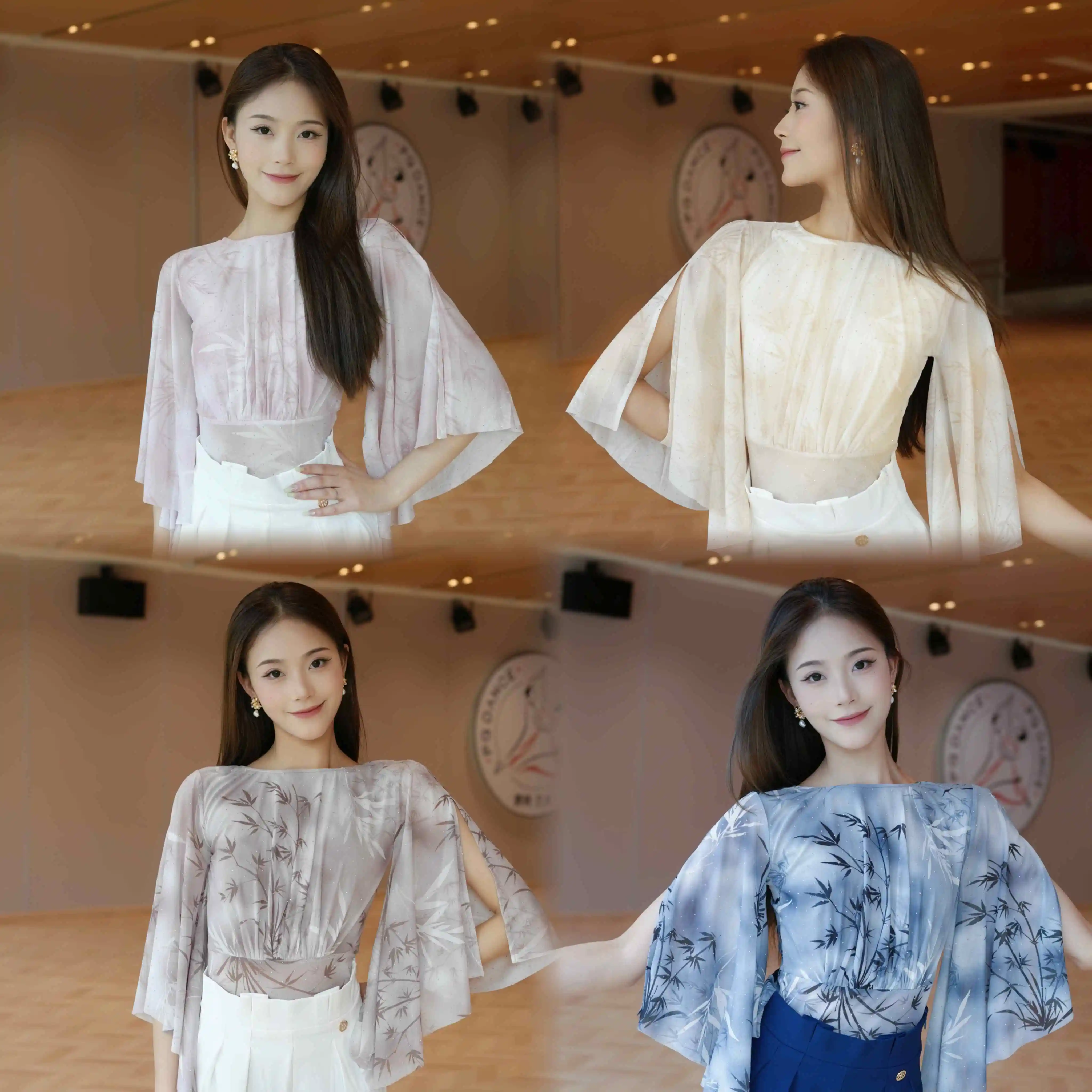 

Ballroom Dance Tops Women Summer Mesh Floating Sleeves Leotards Waltz Dance Clothing Adult Salsa Latin Practice Wear DNV24051