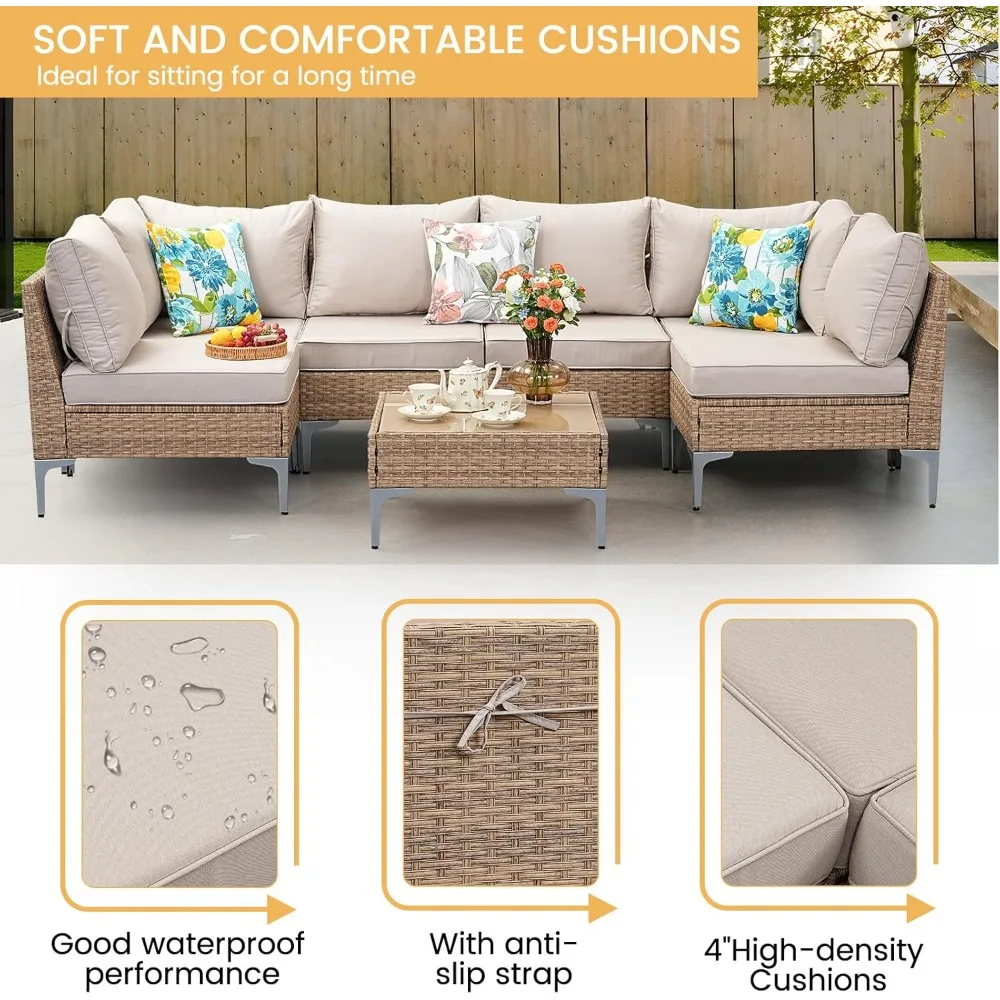 

5-piece Courtyard Furniture Set, Modular Outdoor Furniture Made of Willow Branches with Thick Cushions, Garden and Poolside