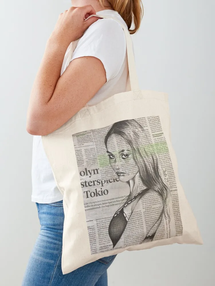 

Lily Rose Depp portrait on newspaper Tote Bag canvas tote custom fabric bag Shopper Handbags women